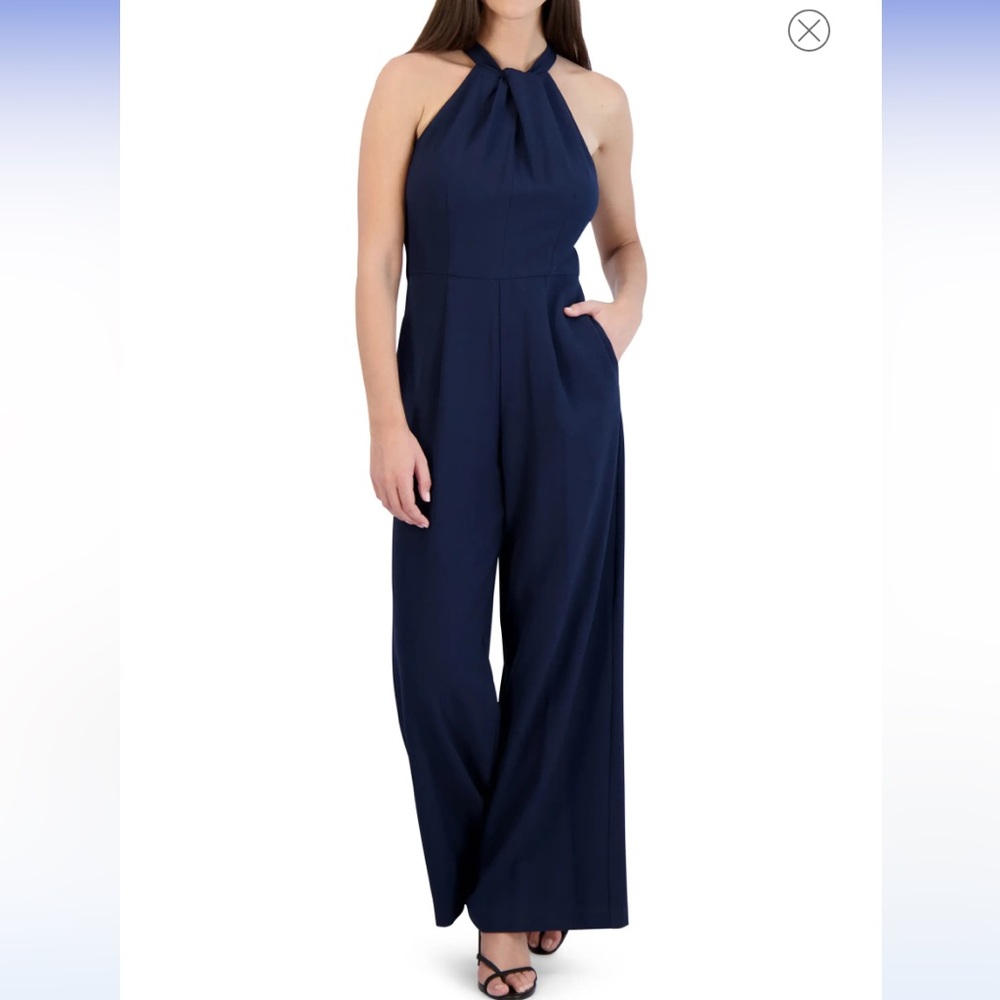 Julia Jordan Sleeveless Halter Jumpsuit Navy Size 8 Work Office Holiday Party